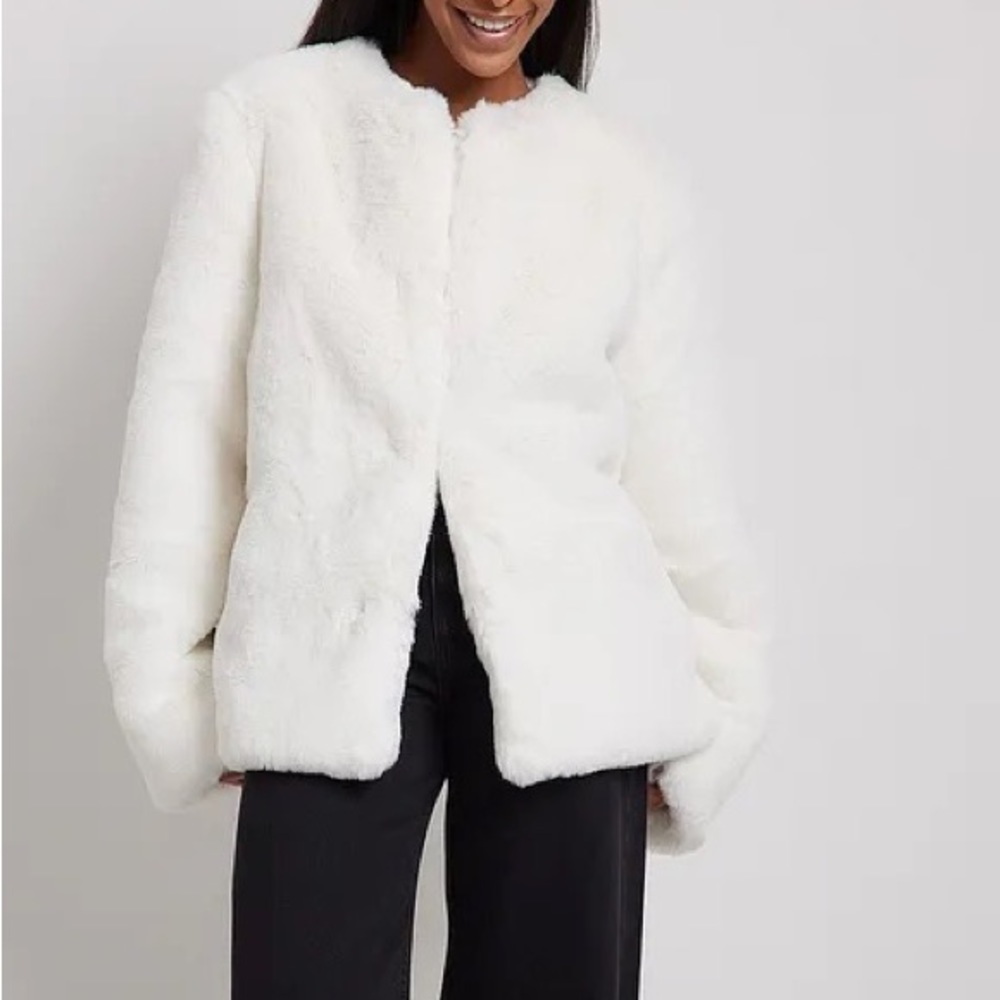 NA-KD White Faux Fur Coat